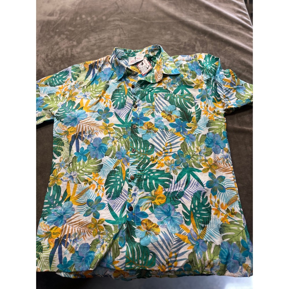 New Wave Island Tropical Polo Large Floral Hibiscus Button Down Shirt NWT K MART